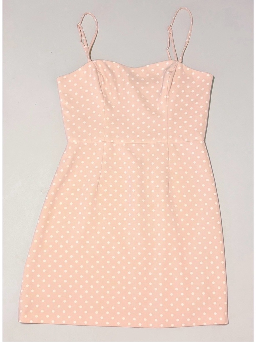 French Connection Pink White Polka Dot Spaghetti Strap Bodycon Dress Size 4 🤍✨